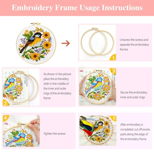 Zhenging Animal Cross Stitch Kit – 4 Pre-Printed Designs (Sloth, Bird, Penguin, Calf) with 11CT 9.45x9.45 Inch Fabric, Hoop, Scissors, Threader & Tools for Beginners & Adults - color: 69569