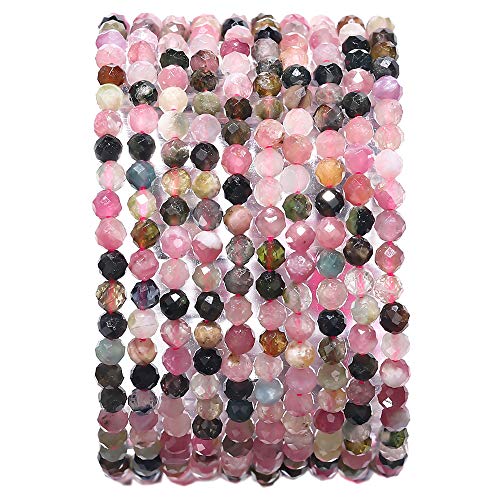 BEADIA Faceted Natural Tourmaline Stone Round Loose Semi Gemstone Beads for Jewelry Making 3-3.5mm 38cm - color: Tourmaline Faceted, size: 3-3.5mm