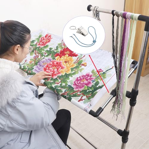 TTBellok 24 Pcs Universal Fabric Holders, Adjustable Cross Stitch Fastening, Embroidery Side Clips for Scroll Rod Canvas