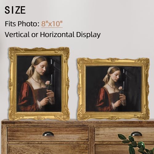 Saysmile Vintage 8x10 Picture Frame Gold, Textured Antique Picture Frames with Embossed Flower Design, Ornate Frame for 8x10 Photo, Resin Antique Frames Tabletop & Wall Hanging, Home Decor - color: Gold, size: 8x10