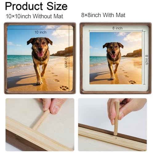 Natural Walnut 10x10 Picture Frame Wood with Mat for 8x8 Photos - size: 10×10