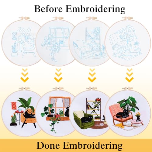 4 Sets Black Cat Embroidery Kit for Beginners with Tool Set Cat Pattern - color: Black Cat