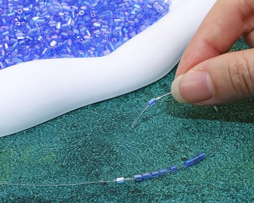 Glass Bugle Tube Beads 1400Pcs/30g Mini Seed Beads 2 * 3mm Small Craft Loose Spacer Beads for DIY Bracelets Necklace Earring Jewelry Making (Middle Blue) - color: Middle Blue