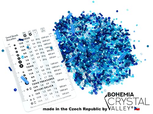 0.7oz (20g) Mix of Small Rocailles, Seed Beads & Bugles 2-10mm Preciosa Ornela Czech Glass Beads, Mix Blue - color: Seed Beads Mix - Blue