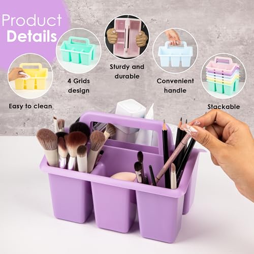 Plastic Caddy With Handle,Protable Classroom Craft Caddy, 6-pack Storage Caddy For Pencil,Pen,Craft Tools (Pastel Color) - color: Pastel Color