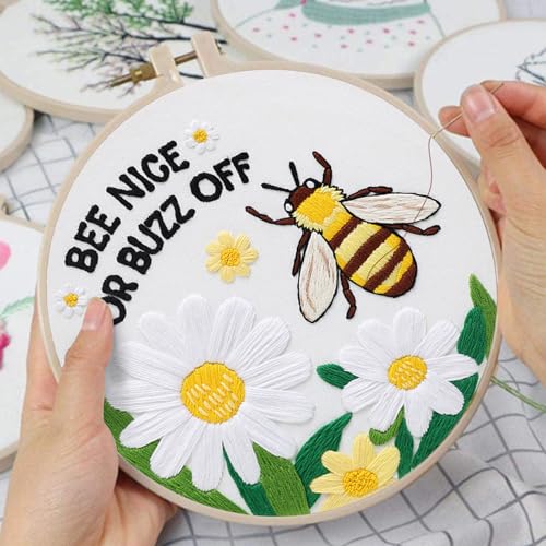 Louise Maelys Bee Embroidery Kit Funny Daisy Quote DIY Craft - color: Bee flowers