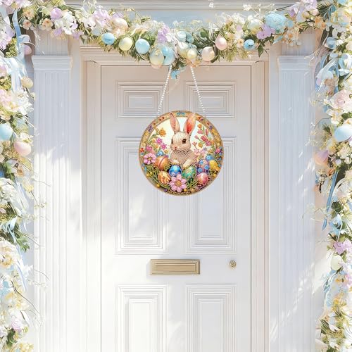 NAIMOER Easter Rabbit Egg Diamond Art Hanging Kits for Adults, 5D Special Shaped Rhinestone, DIY Spring Diamond Art Painting Window Pendants Home Garden Wall Hanging Ornament Kits, Double Sided - color: Easter 09