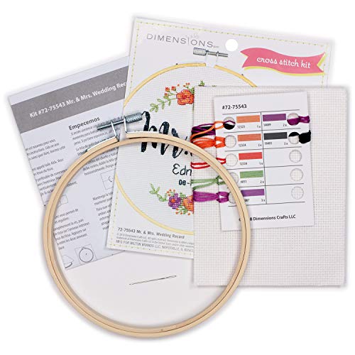 Dimensions 72-75543 Arts and Crafts Mr. and Mrs. Counted Cross Stitch Kit for Beginners, 14 Count White Aida, 6''D - color: Mrs