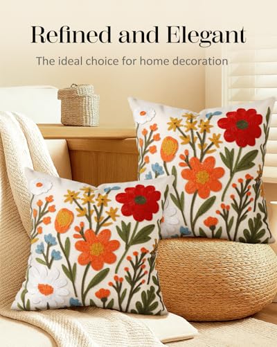 Embroidered Throw Pillow Covers 18x18 Inch, 2Pack, Flower Cluster - color: Flower Cluster, size: 18" x 18" (Pack of 2)