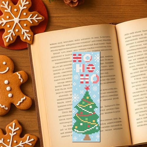 FREEBLOSS 6 Set Christmas Cross Stitch Bookmark Kits Snowman Santa Claus Stamped Cross Stitch Kit DIY Bookmark Craft Kit with Instructions for Beginners, 20x6cm/8x2.4inch - style: Casual