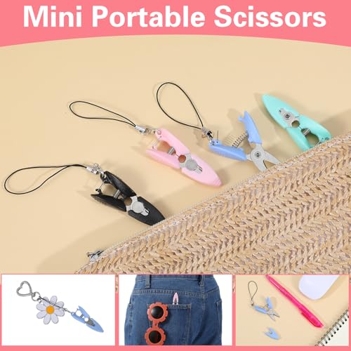 24 Pcs Mini Travel Scissors with Cover, Tiny Scissors for Travel, Small Compact Yarn Keychain Scissor, Portable Snips for Sewing Crafts Yarn, 4 Colors