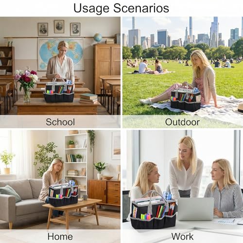 Kegeeei 2 Pack Art Organizer Craft Storage Tote Bag, Oxford Fabric Carrying Caddy with Multiple Pockets for Office, Studio, Travel & Home, Black