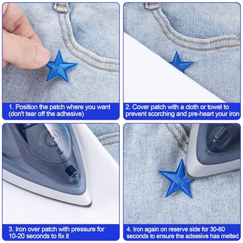 PAGOW 30 Pcs Star Iron on Patch, 1 Inch Sew on Star Embroidered Patches - color: 30 Blue