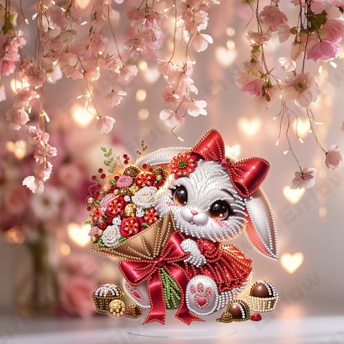 Eiflow Valentine Diamond Art Tabletop Kit for Adults, DIY Table Top Diamond Art Painting with Stand, Acrylic Stand Up Gem Painting Desktop Kit (Love) - color: Love