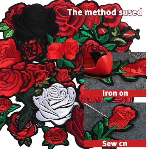28 Pcs Rose Iron on Patches Flower Embroidery Applique Patches for Clothing - color: 28PCS Rose