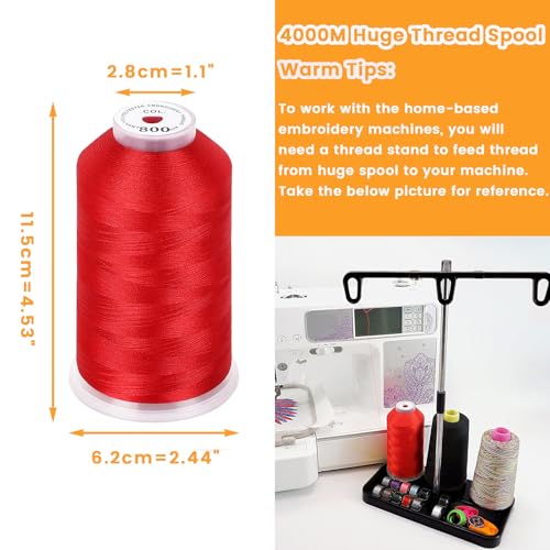 New brothread 4000M Huge Spool Embroidery Machine Thread - Red - color: Red-800