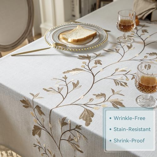 Oubonun Tablecloths for Square Tables, Machine Washable - color: Beige, Coffee Leaf, size: 55" x 55" (Square)