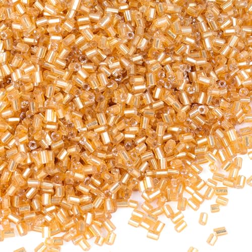 6000pcs Gold Bugle Beads Bulk, Embroidery Tube Short Beads for Jewelry Making, Bracelet,Necklaces Supplies,Craft DIY(3x2mm) - color: Gold