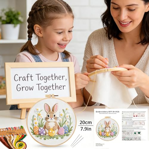 BoAn Rabbit Embroidery Kit for Beginners, DIY Cross Stitch Kit with Hoop - color: rabbit-1