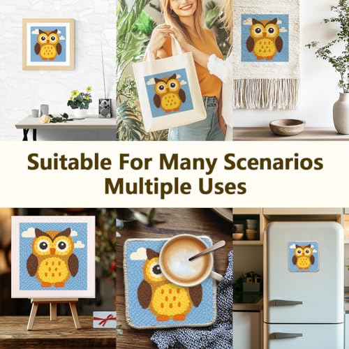 Doodlream Owl Bird DIY Punch Needle Embroidery Kit for Adult Beginner, 9.4" Cartoon Animal Punch Stitching Craft Set for Starter with Frame, Fabric Pattern, Threader, Yarn, Pinch Needle - color: Owl