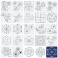 FREEBLOSS 24Pcs Sashiko Stencil Set PET Sashiko Templates Square Embroidery Template Sashiko Kit Sashiko PET Stencil Kit Embroidery Pattern Stencil for Quilting Drawing Line 5.5"*5.5"