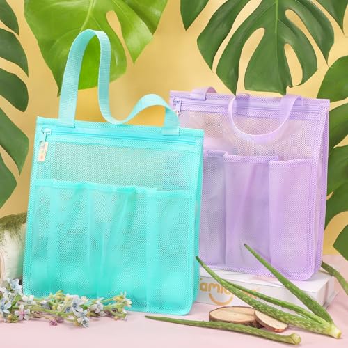 famichan Mesh Shower Caddy Portable, Gym Travel Camp Dorm Room Essentials for College Student Boy Girl, Bathroom Shower Bag - Blue - color: Blue