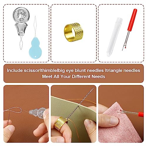 FIVEIZERO Heavy Duty Hand Sewing Needles Set - Large Eye Leather Sewing Needles for Hand Stitching,Upholstery, Carpet,and Canvas Repair, Including Curved Sewing Needles and Needle Threaders