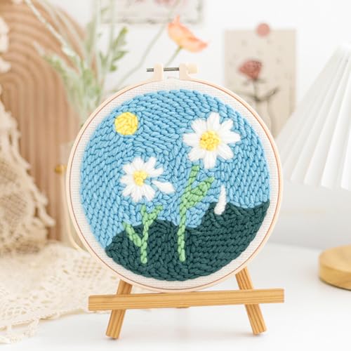 Woohome Punch Needle Kit Included Plastic Hoops, Punch Needle Cloth, Color Yarn and Punch Needle Tools for Adults, Beginners (9.Tulips and Chrysanthemums) - color: Color 10