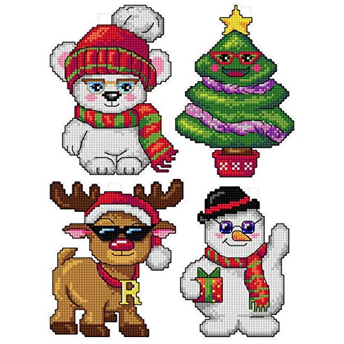 Counted Cross-Stitch Kit on Plastic Canvas with Christmas Toys. 4 Winter Ornaments Different Dimensions. 14 Count Plastic Canvas Sheets 8.27x11.02 Inches. Superb for Embroidery & Needlework Amateurs - color: multicolored