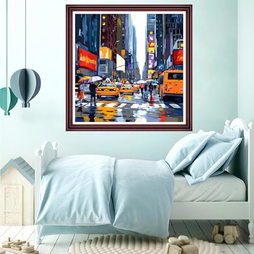 Funchey Counted Cross Stitch Kits for Adults Needlepoint Kits Unprinted Cross Stitching Embroidery Kit 11CT Cross Stitch Supplies-New York's Bustling Streets 18x18 inch - color: ArtsKits08