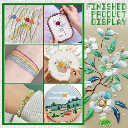 25 Skeins Green Series Cross Floss Stitch Thread, 8m Cotton Embroidery Floss Set with Plastic Bobbins & Needle - color: Green Series-1