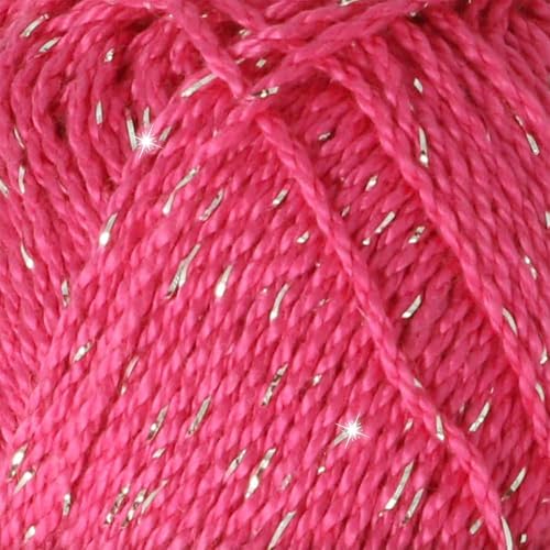 Scheepjes Catona Shine Metallic Cotton Yarn, 50g - 114-S Shocking Pink - color: 114-S Shocking Pink - Silver