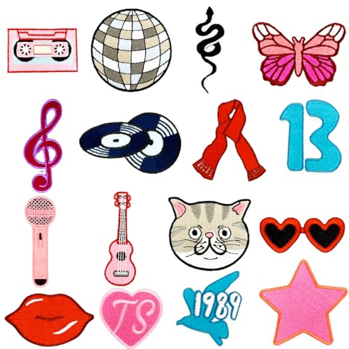 16pcs Music Singer Iron/Sew on Patches, Musician Fashion Embroidered Applique, Cool Cute Decoration Stickers for Clothes, Hat, Backpack, Jeans, Dress - color: Pink