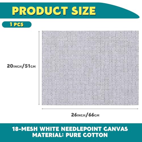 Knitgrip 1 Pack 26 x 20 Inches Needlepoint Canvas 18 Mesh Blank White Canvas Pure Cotton Needlepoint Mesh Twist Interlock for Embroidery DIY Knit Crochet Projects Make Dividers - size: 26 x 20 Inches