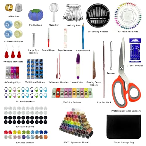 HYHJMISTY Sewing Kit for Adults, 50 Color Sewing Thread Kit, 295PCS Sewing Accessories with Ergonomic Scissors, Portable Professional Mending Essentials for Travel, Home, Beginners - color: 50 Color