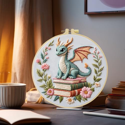 JOZYSH Black Dragon Handmade DIY Embroidery kit,Suitable for Adult Beginners,Includes Embroidery Cloth, Instructions, Embroidery Frame and Needle and Thread, Suitable for Holiday Gifts (Dragon1) - style: Dragon1