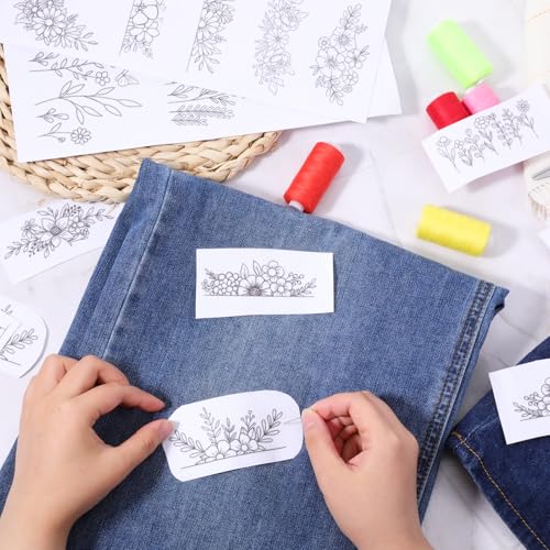 Water Soluble Embroidery Stabilizer 3 Sheets Water Soluble Stabilizer for Embroidery Patterns Stick and Stitch Embroidery-Paper Designs Transfer Paper with Pre-Printed Flower Leave for Hand Sewing