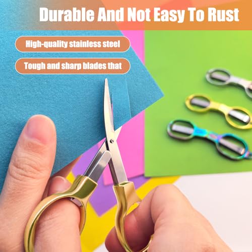 2PCS Folding Scissors, Portable Travel Scissor, Gift for Men Glasses Shaped Mini Shear Telescopic Cutter, Anti Rust Stainless Steel Scissors for Fishing Sewing Home Office-Gold - color: Gold