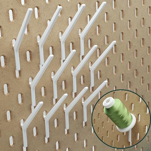 'Just Hanging Pegboards' Angled Spool Hooks Compatible with IKEA SKADIS – Pegboard Accessories for Thread, Embroidery & Sewing – Craft Room Organizer for Creative Workspaces (Glossy White, 12 Pack) - color: Glossy White