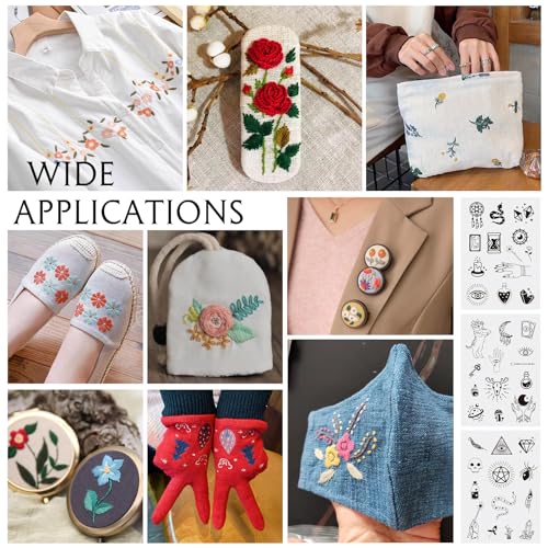 Magibeads 52 Patterns Witchy Water-Soluble Embroidery Moon Spider Cow Dreamcatcher Stick and Stitch Embroidery Paper Starter Kit for Hand Sewing Beginners Adult - color: Withcy