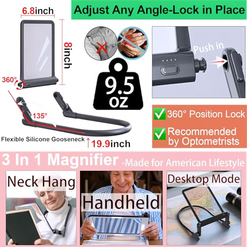 Hands-Free Magnifying Glass with Light, Anti-Glare Rechargeable