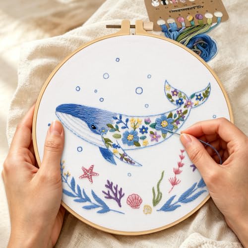 Louise Maelys Embroidery Kit for Beginners, Whale Ocean Needlepoint Kit - color: Whale