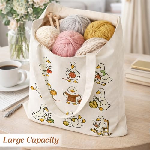 Cute Goose Crochet Canvas Tote Bag for Women - color: Goose