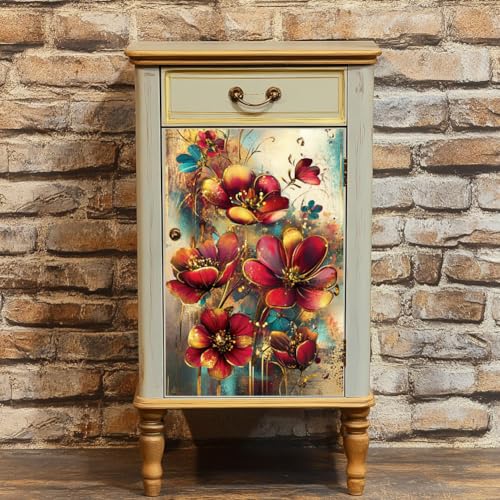 Peacoblue Gold Edge Flowers Rub On Transfers for Furniture Craft 6"x12" - style: Old Gold Edge Flowers