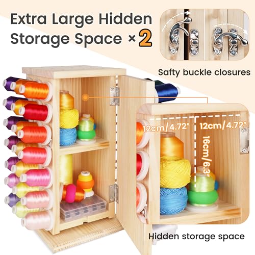 New brothread 93 Spools 360° Fully Rotating Wooden Thread Rack - color: Wood Color-93 Spools(DIY)