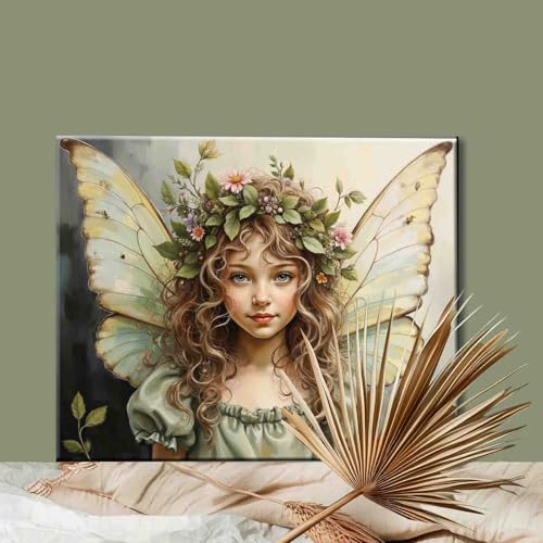 DIY Painting by Number for Beginner Blonde Curly Hair Girl Angle with Green Wings Paint by Numbers on Canvas Easy to Paint Artwork with Brushes and Paints for Home Decor 16x20inch (DIY Frame) - color: Angel-10, size: 16''Wx20''H(DIY Frame)