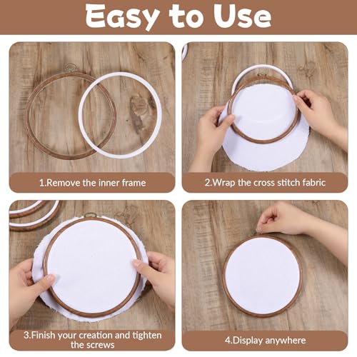 Oqqlin 15 Pcs Round Embroidery Hoops, 6 Inch Imitation Wood Cross Stitch Hoop Ring Round Rubber Embroidery Frame Hoop for Sewing, DIY Craft, Hanging Ornaments - size: 6 inch