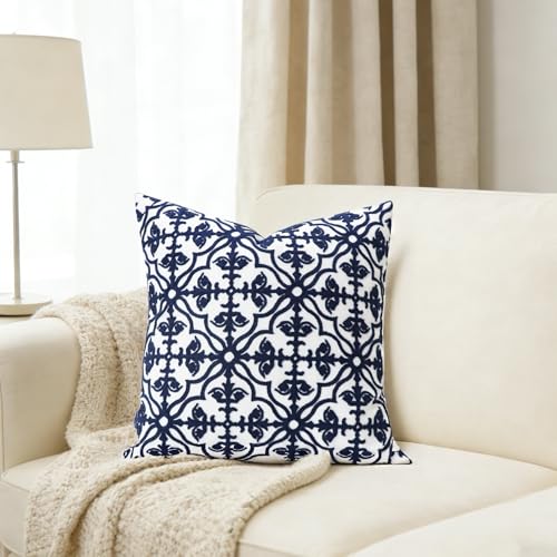 Slow Cow Embroidered Throw Pillow Cover 18 x 18 Inch Navy Blue - color: Navy Football, size: 18" x 18" (Pack of 1)