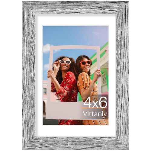 Vittanly 4x6 picture frame, Matted for 3.5x5 Photos, Grey - color: Grey, size: 4x6