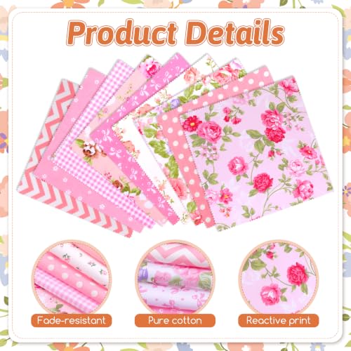 84 Pcs Pink Precut Quilting Cotton Fabric Squares 8 x 8‑Inch - color: Pink, size: 8″
